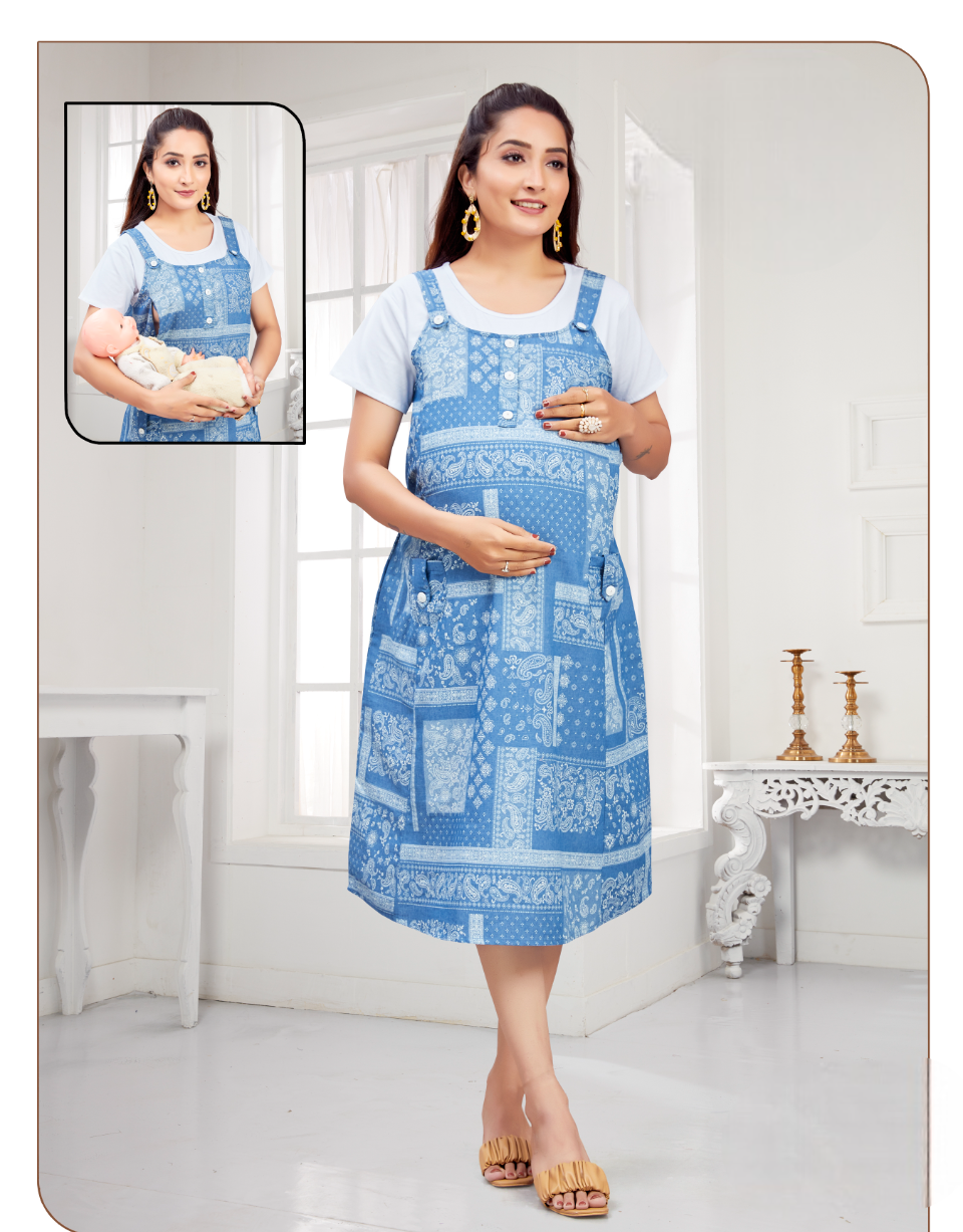 Women's Blue Printed 2 Pieces Fancy Feeding Midi