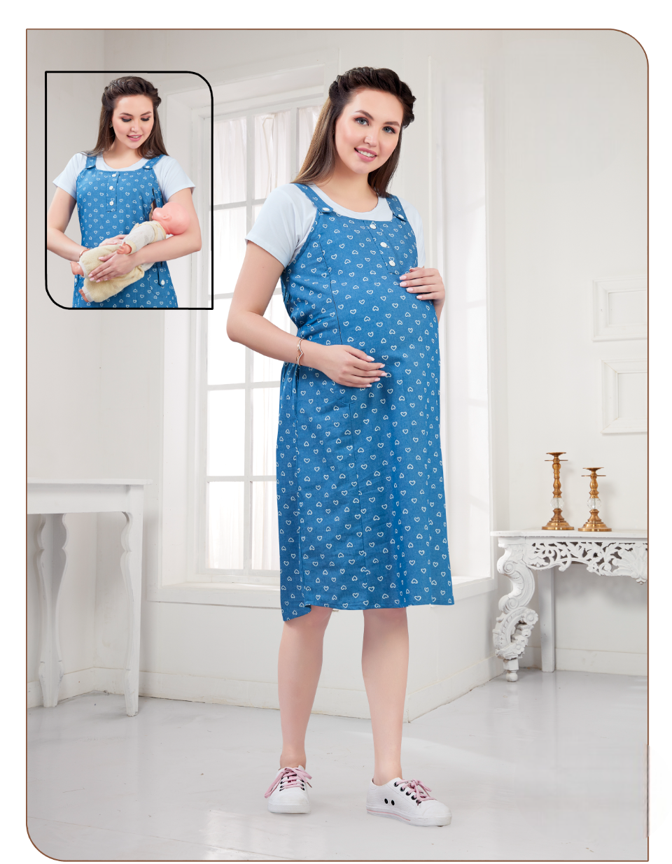Women's Heart Blue Printed 2 Pieces Fancy Feeding Midi