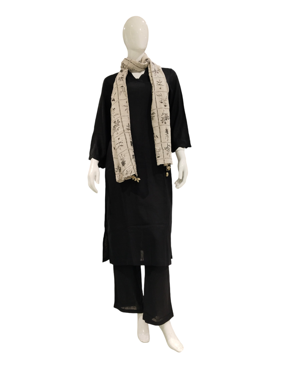 Women Black Cotton Linen Party Wear Kurti Suit With Printed Fancy Dupatta