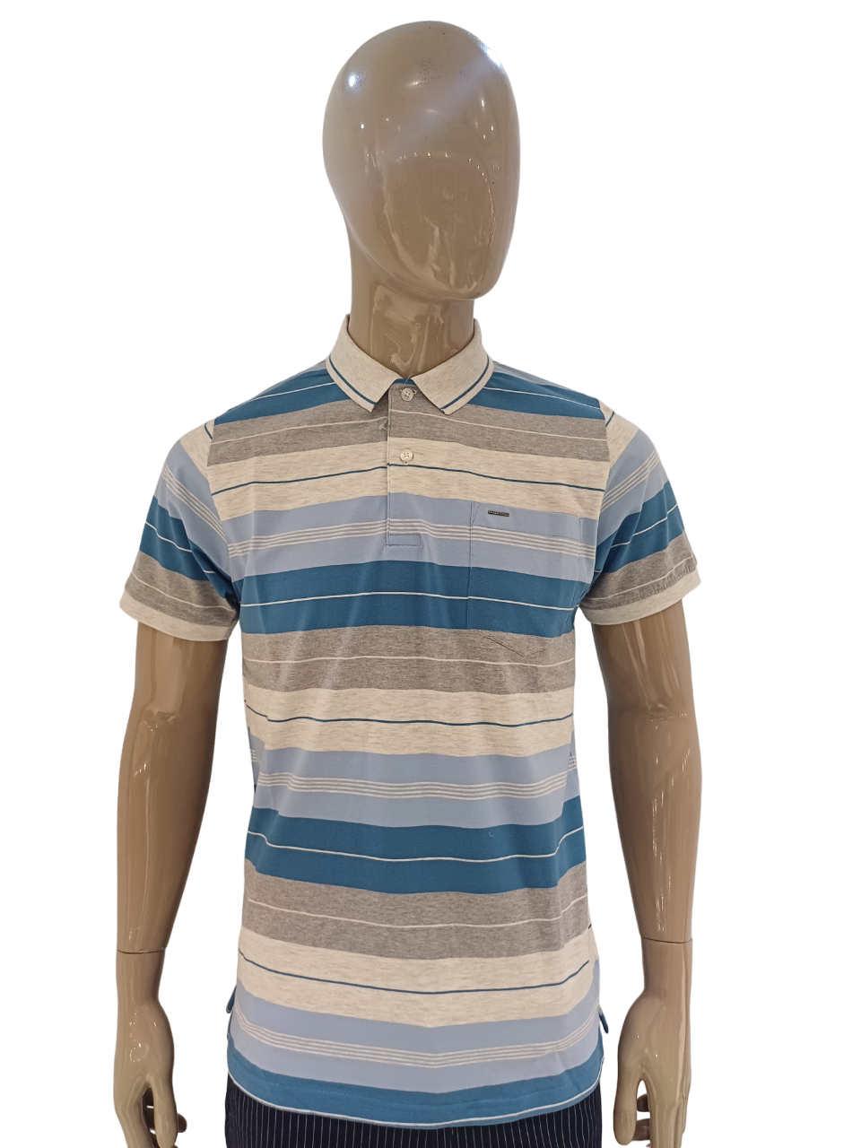 Mens Fedral Blue Striped Collar Half Sleeve T-Shirt