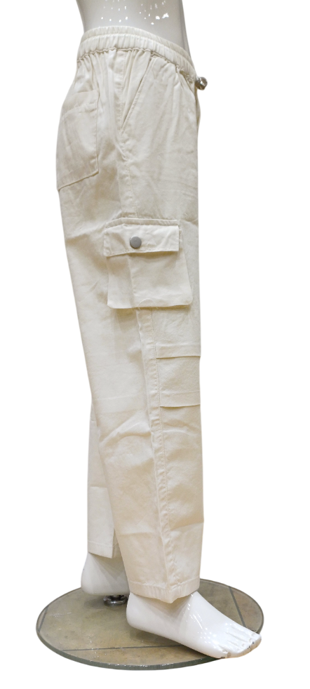 Girls Cream Round Elastic Fancy Cargo Pant