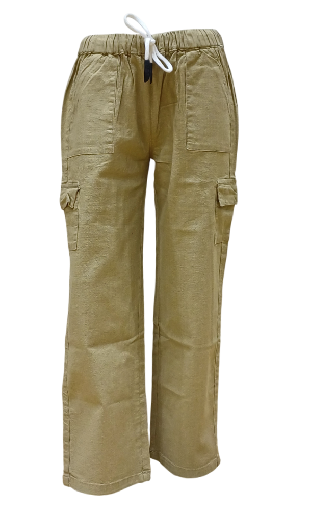 Girls Khaki Round Elastic Fancy Cargo Pant
