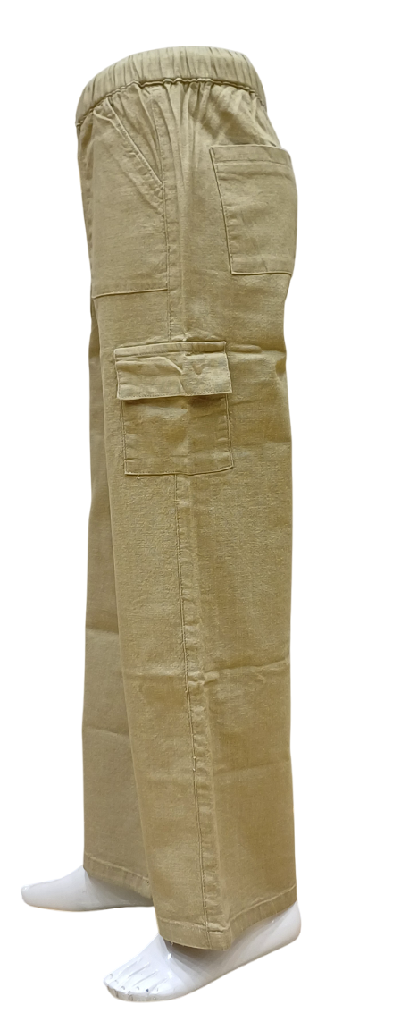 Girls Khaki Round Elastic Fancy Cargo Pant