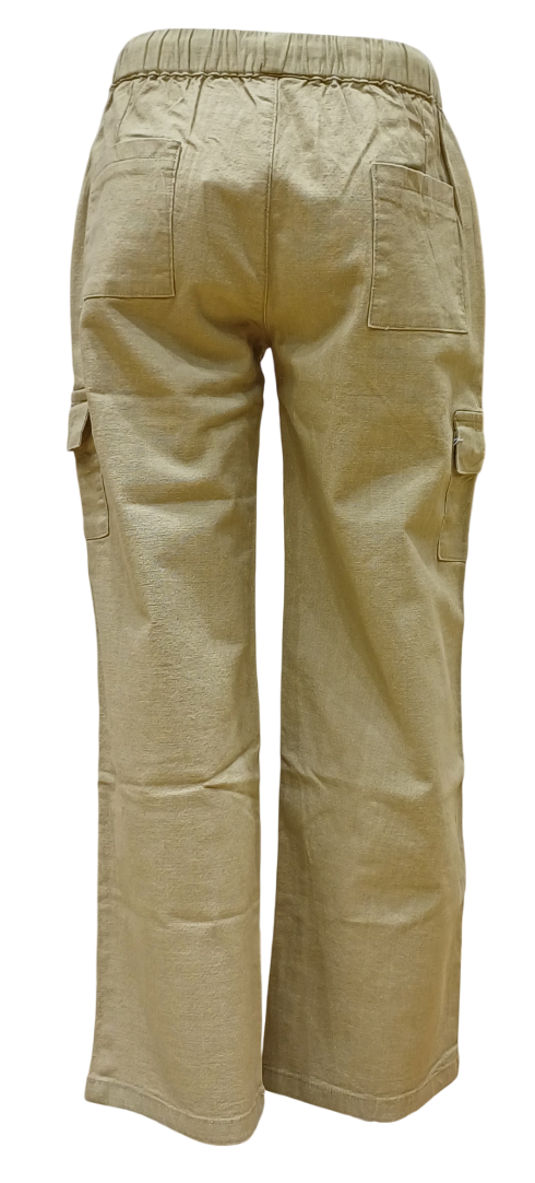 Girls Khaki Round Elastic Fancy Cargo Pant