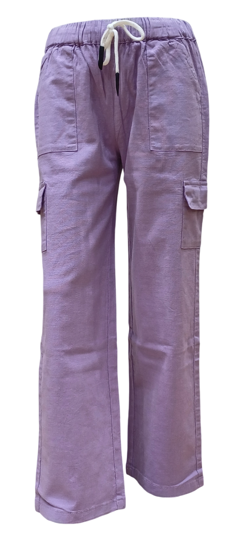 Girls Purple Round Elastic Fancy Cargo Pant