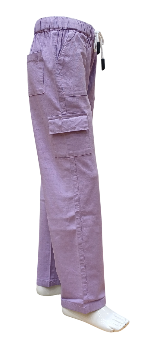 Girls Purple Round Elastic Fancy Cargo Pant