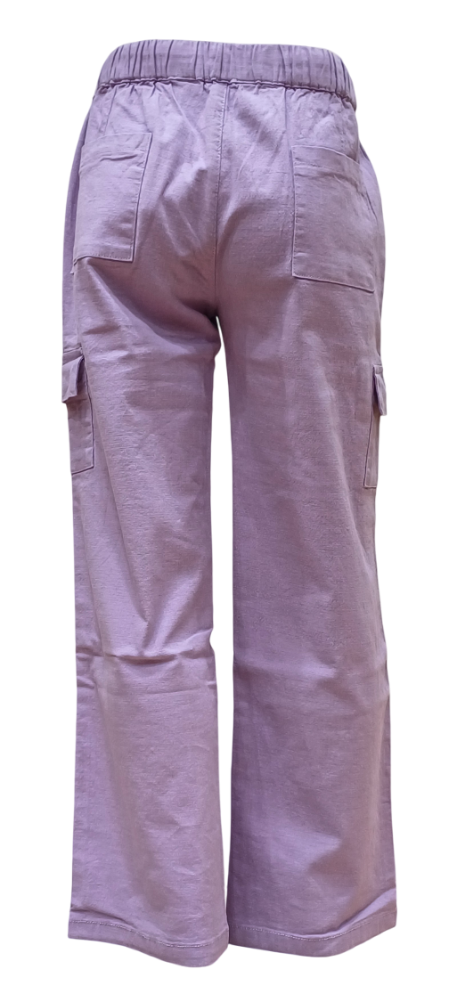 Girls Purple Round Elastic Fancy Cargo Pant