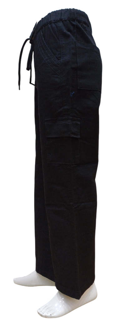 Girls Black Round Elastic Fancy Cargo Pant