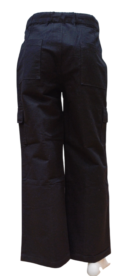 Girls Black Round Elastic Fancy Cargo Pant