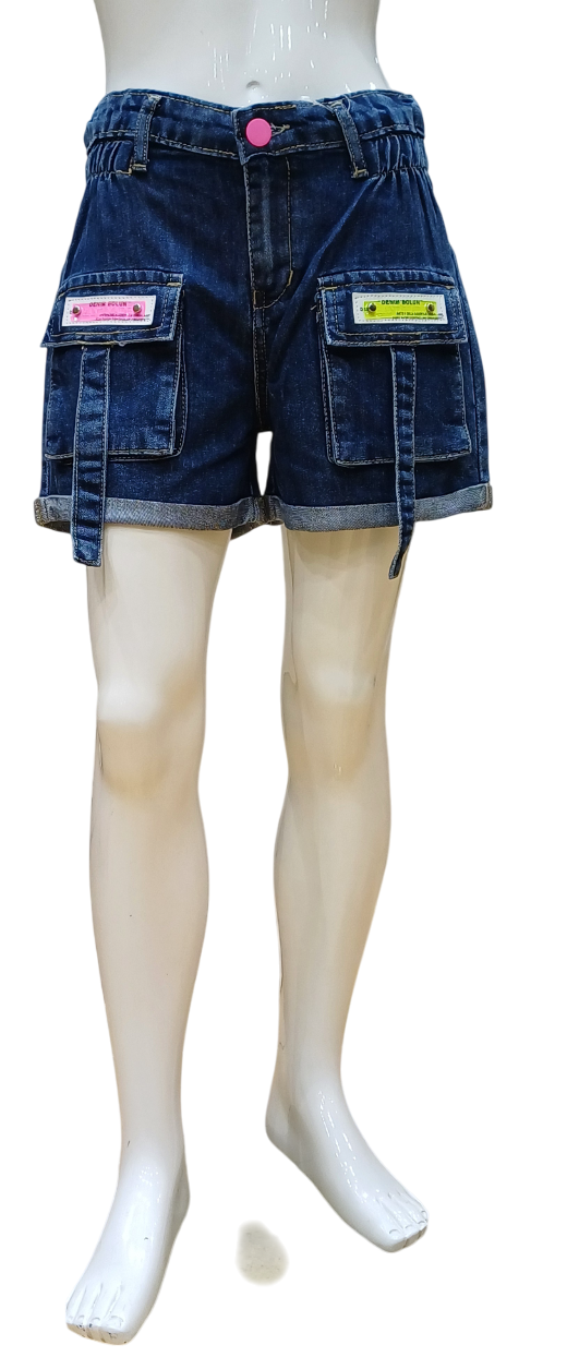 Girls Dark Blue  Denim Fancy Shorts