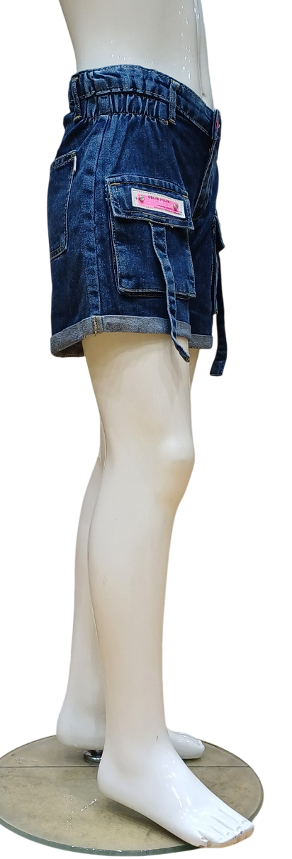 Girls Dark Blue  Denim Fancy Shorts