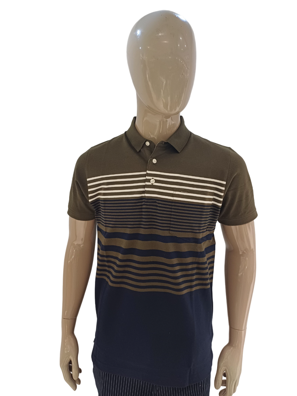Mens Dusty Olive Striped Collar Half Sleeve T-Shirt