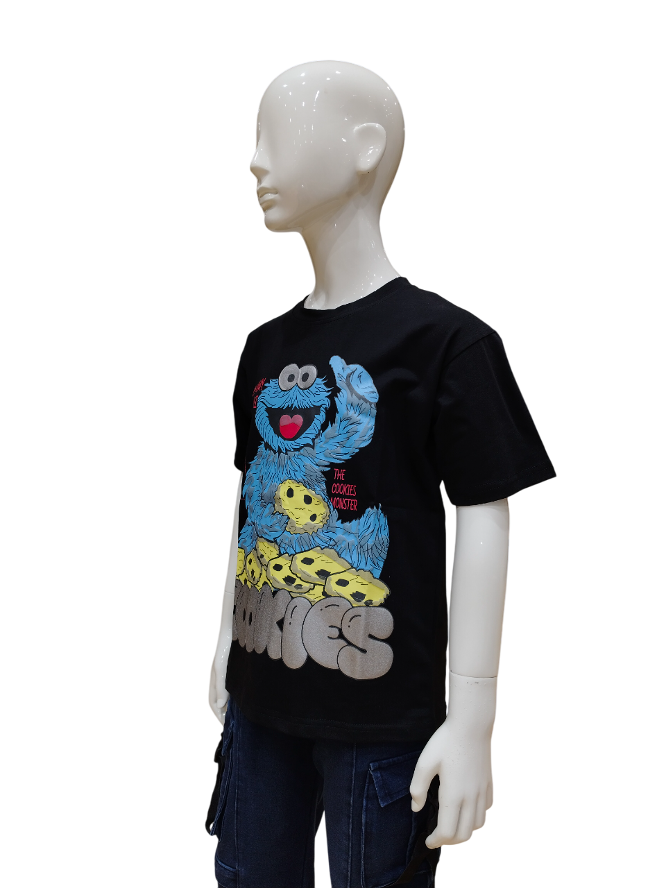 Boys Black Printed Half Sleeve Round Neck Fancy T-Shirt