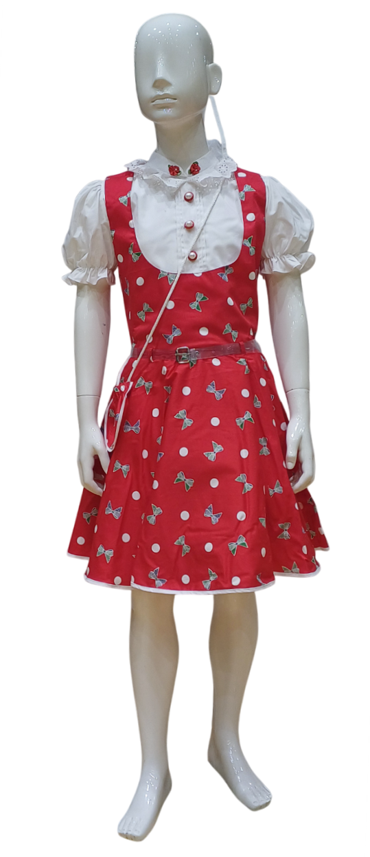 Girls Red Fancy Cotton Frock