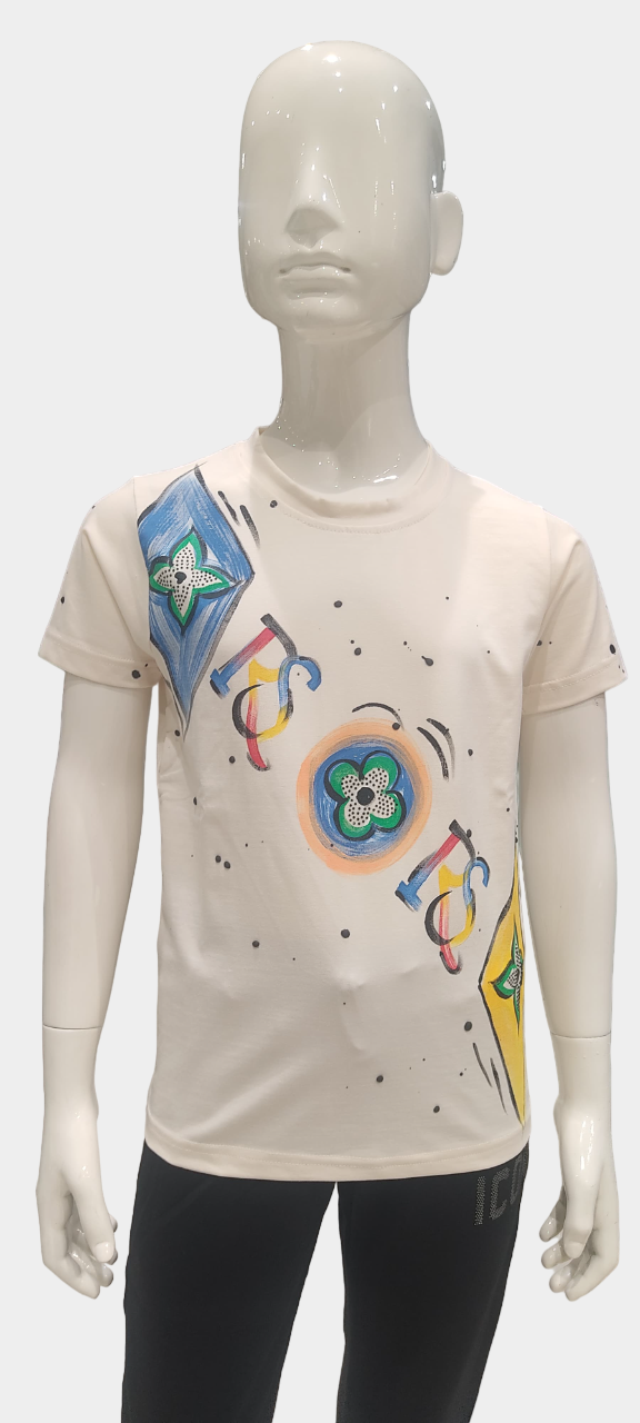 Boys Beige Half Sleeve Printed Fancy T-Shirt