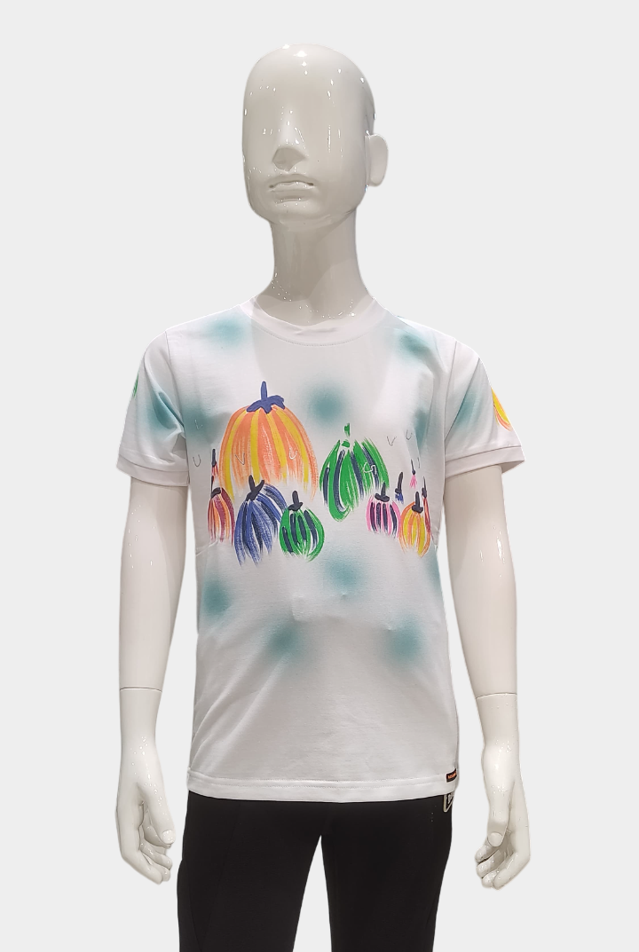 Boys White Half Sleeve Fancy Printed T-Shirt