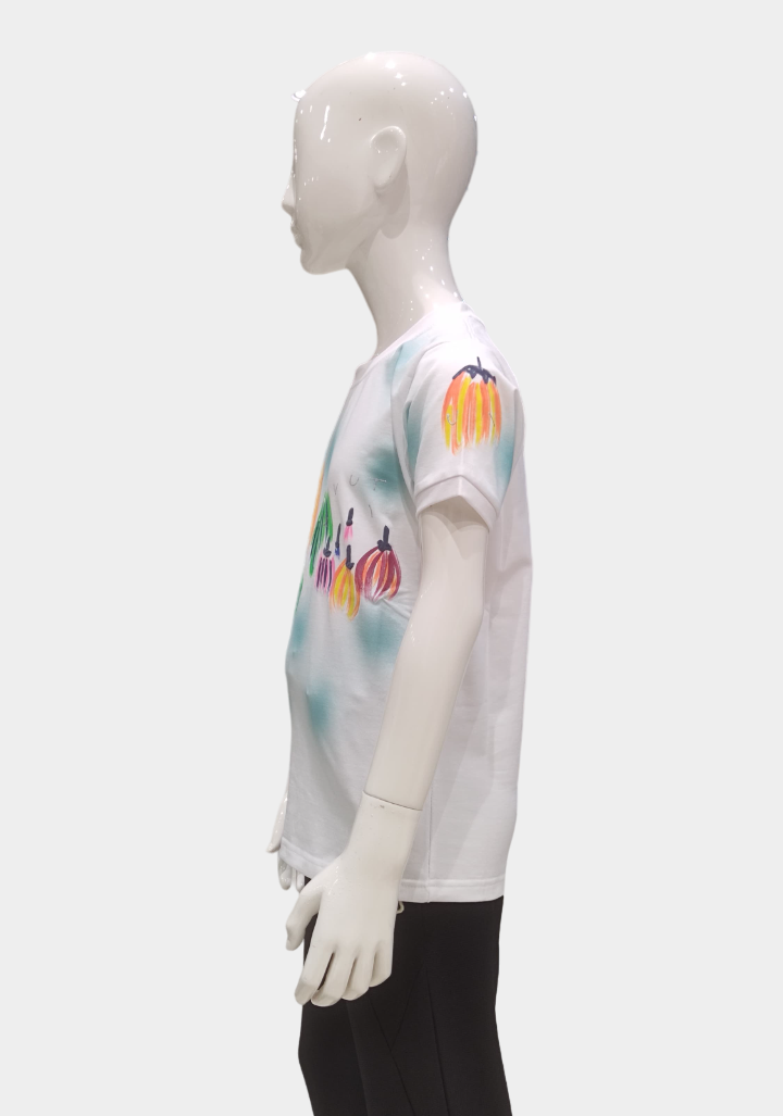 Boys White Half Sleeve Fancy Printed T-Shirt