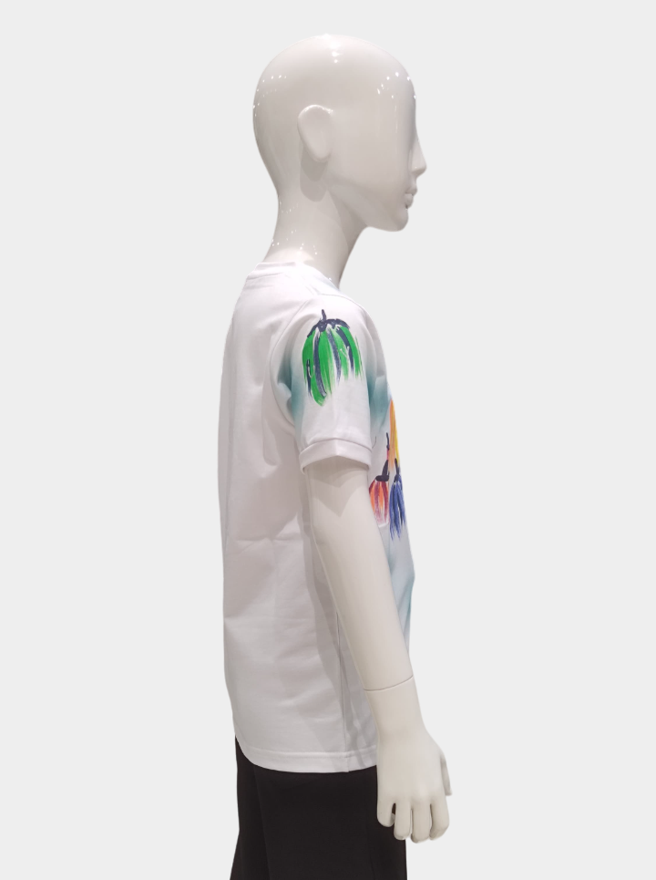 Boys White Half Sleeve Fancy Printed T-Shirt