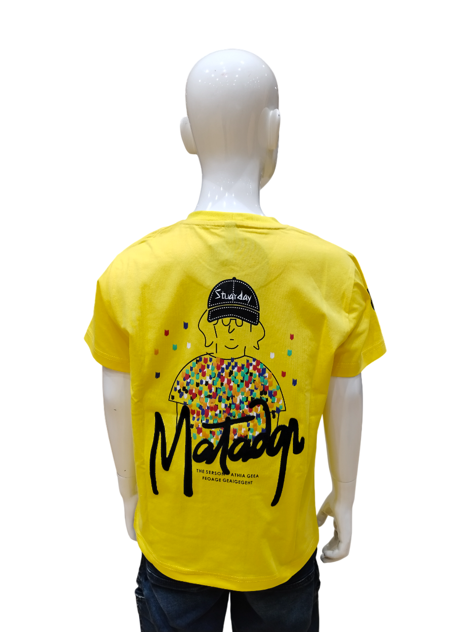 Boys Yellow Half Sleeve Round Neck Fancy Printed T-Shirt