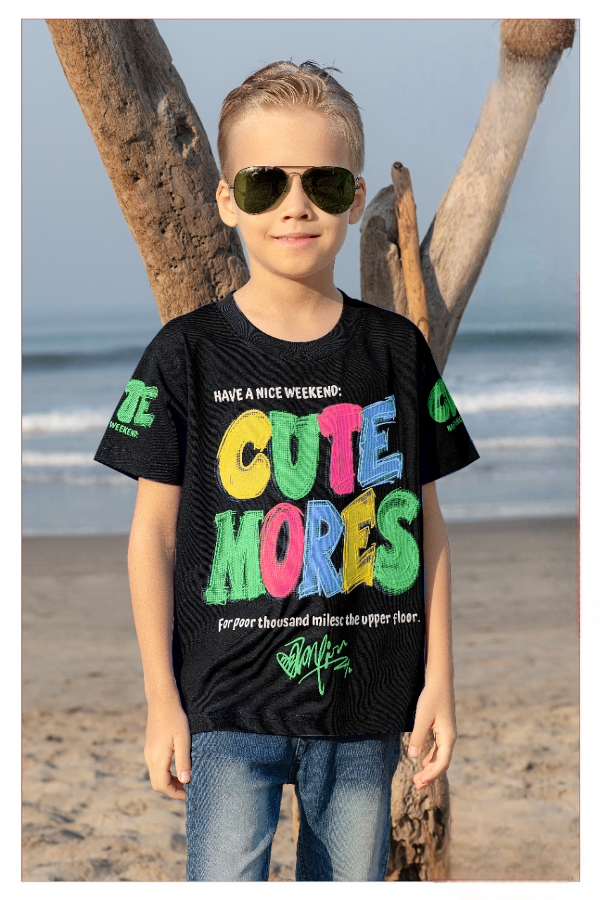Boys Black Half Sleeve Round Neck Fancy Printed T-Shirt