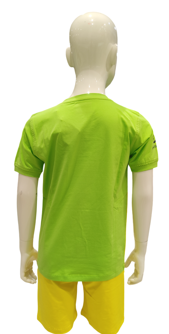 Boys Green Yellow Round Neck Half Sleeve & Shorts Co-Ord Set