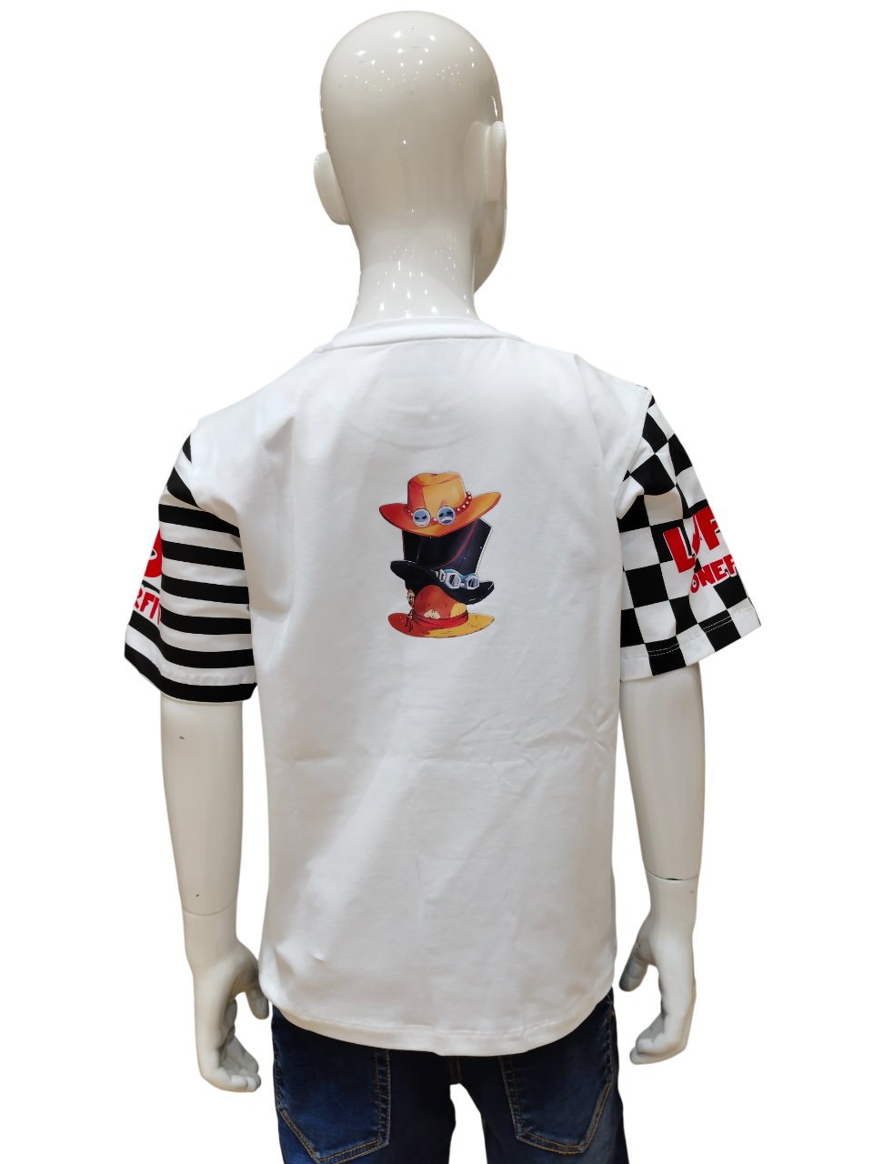 Boys White Half Sleeve Printed Fancy T-Shirt