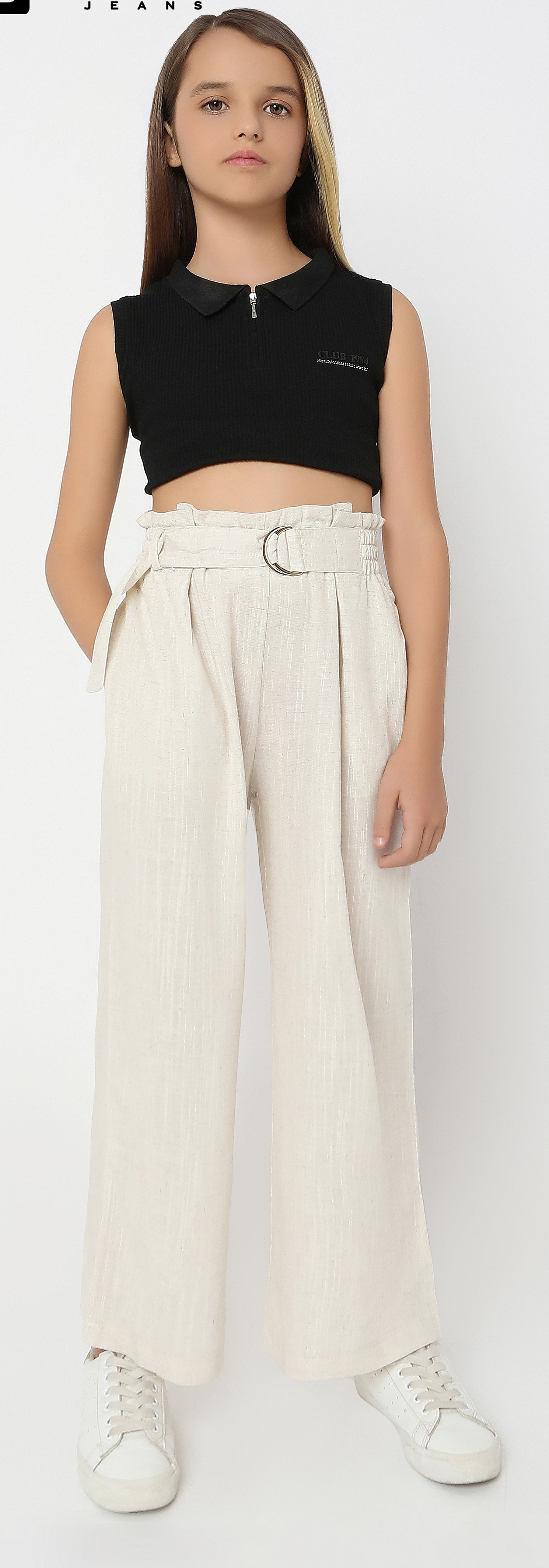 Girls Cream Fancy Loose Pant