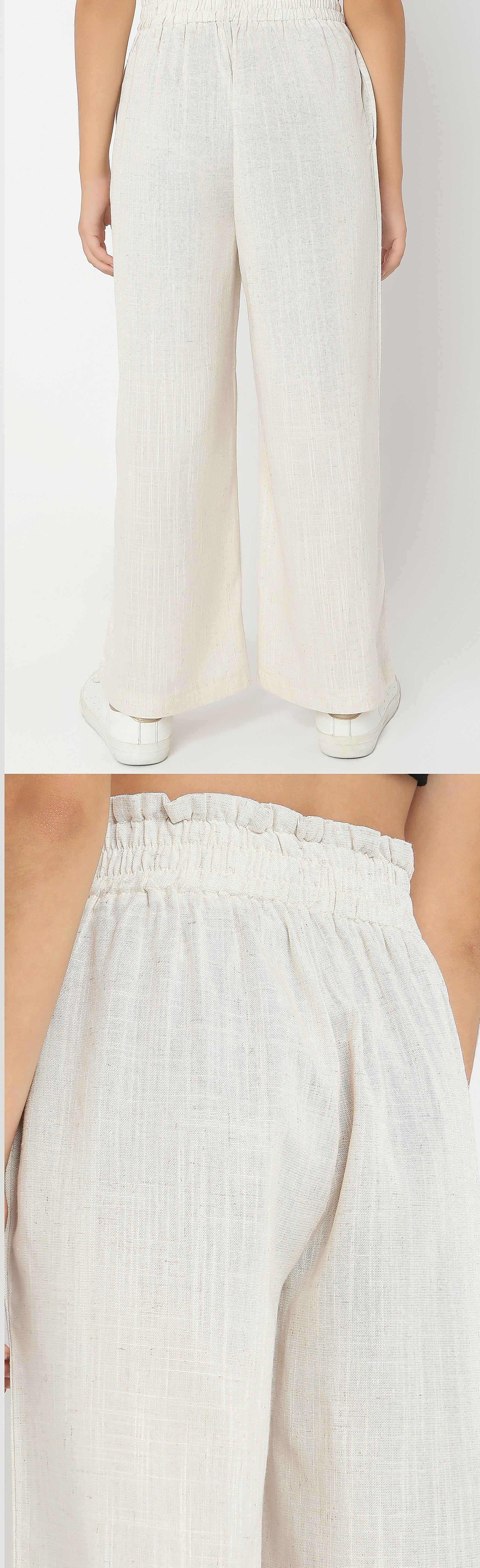 Girls Cream Fancy Loose Pant