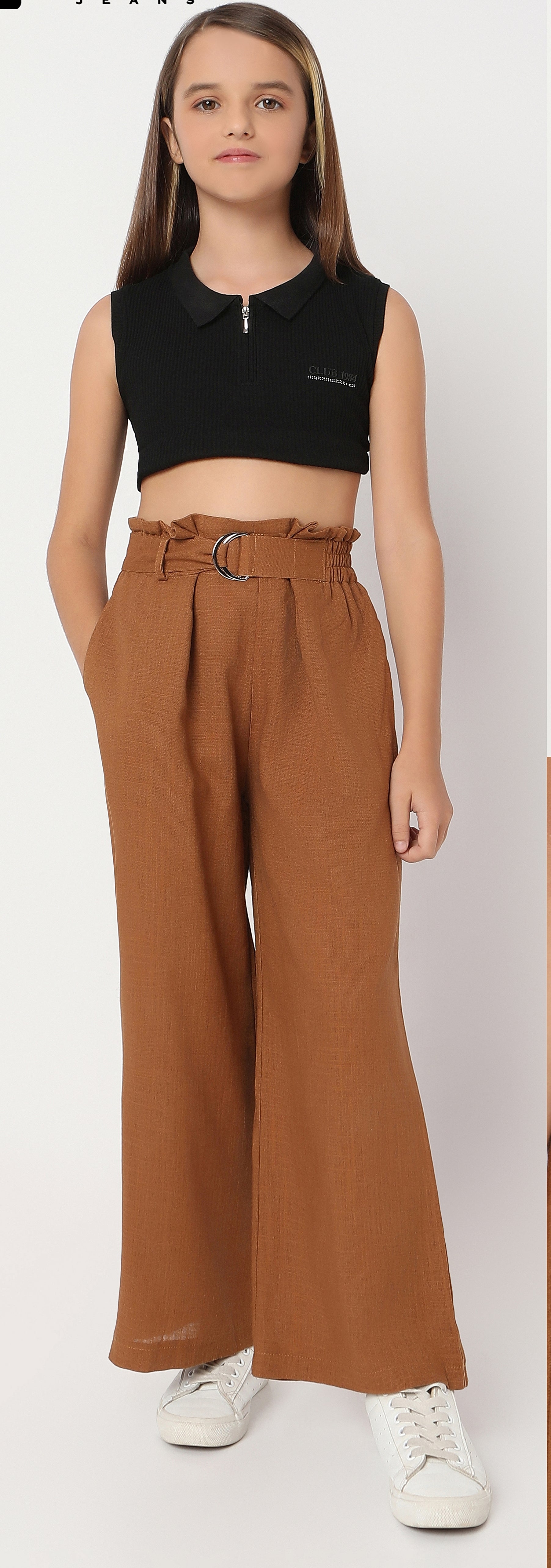 Girls Brown Fancy Loose Pant