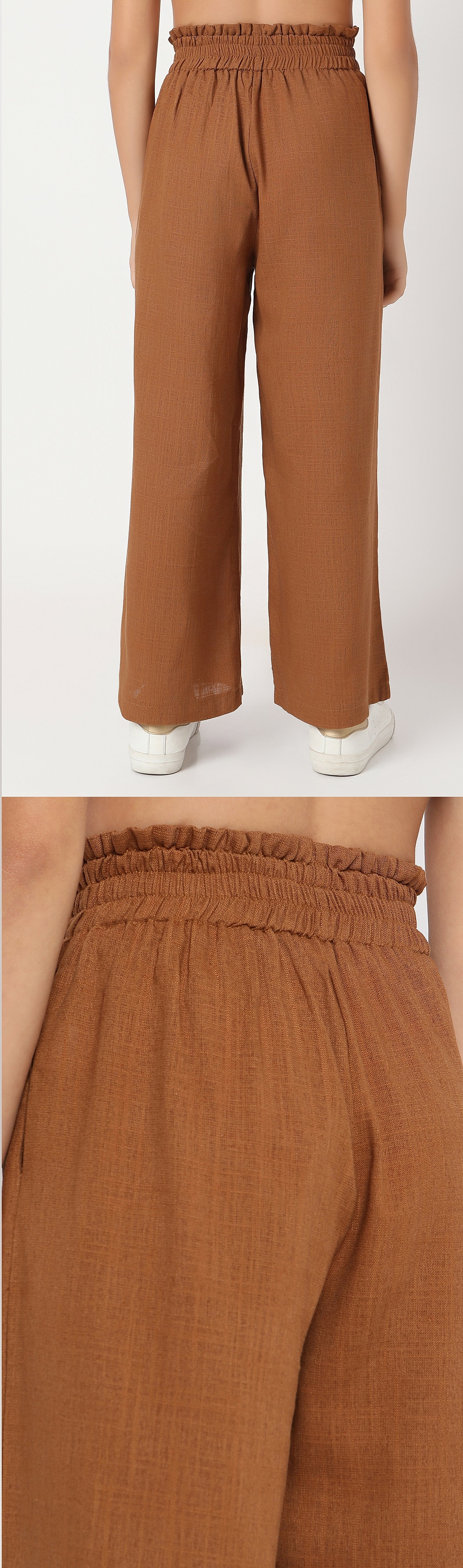 Girls Brown Fancy Loose Pant