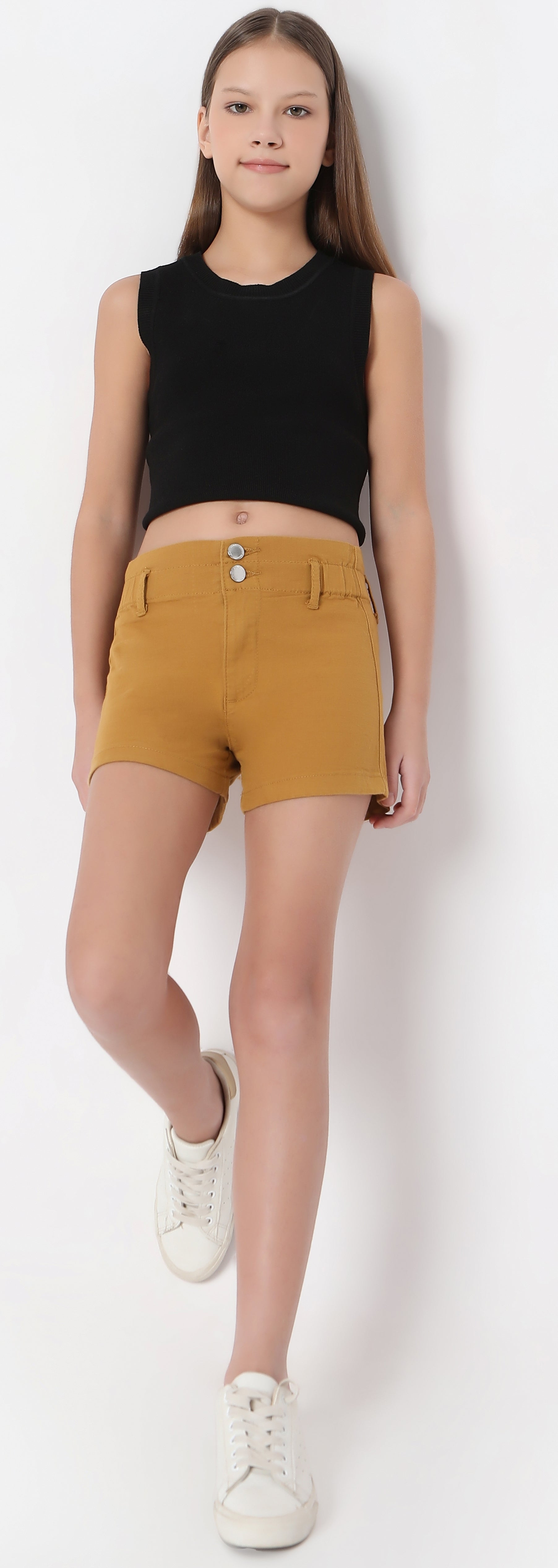 Girls Khaki Fancy Shorts