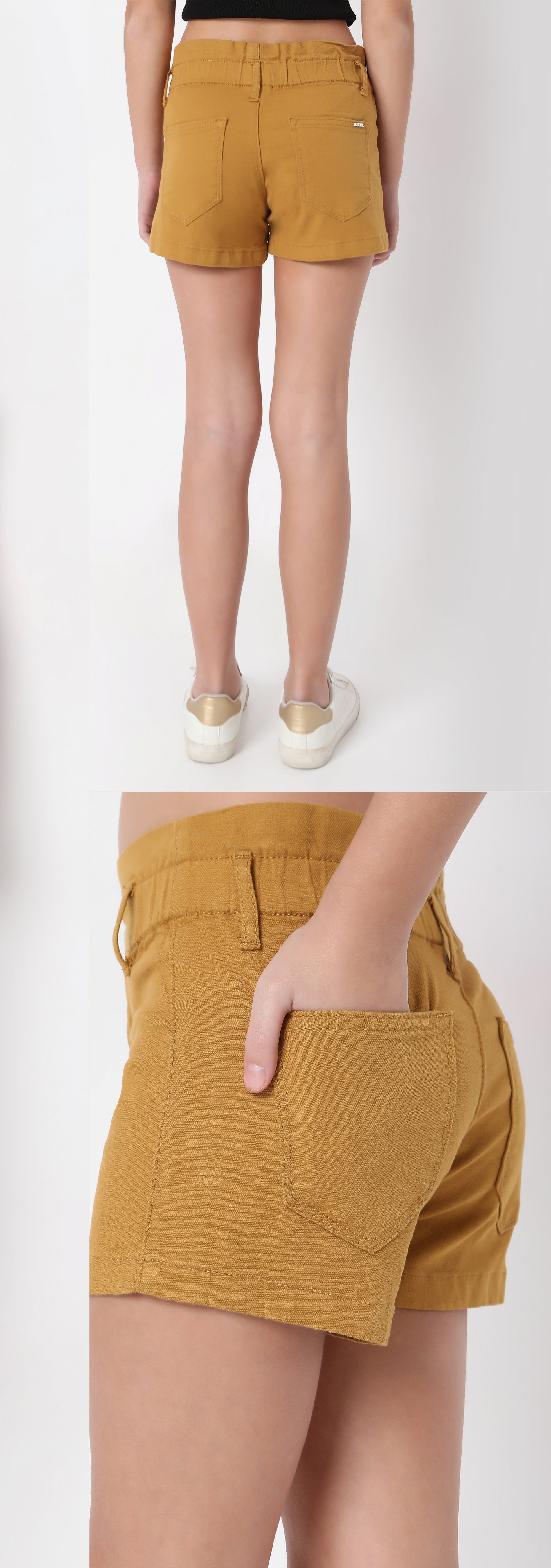 Girls Khaki Fancy Shorts