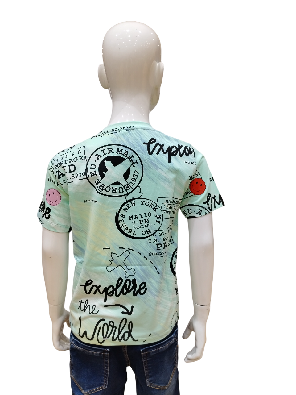 Boys Green Half Sleeve Printed Fancy T-Shirt