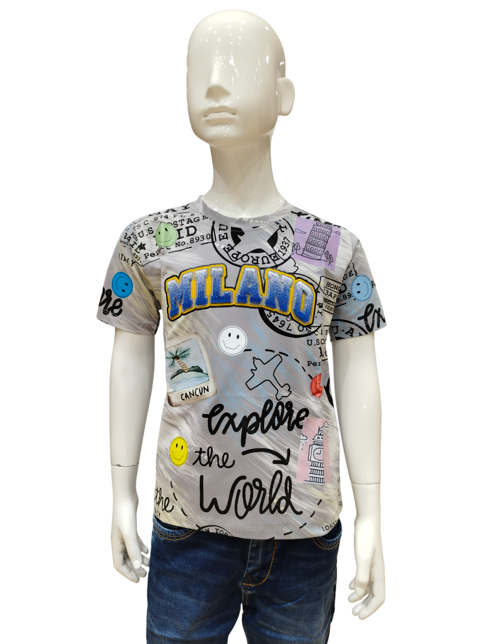 Boys Grey Half Sleeve Printed Fancy T-Shirt