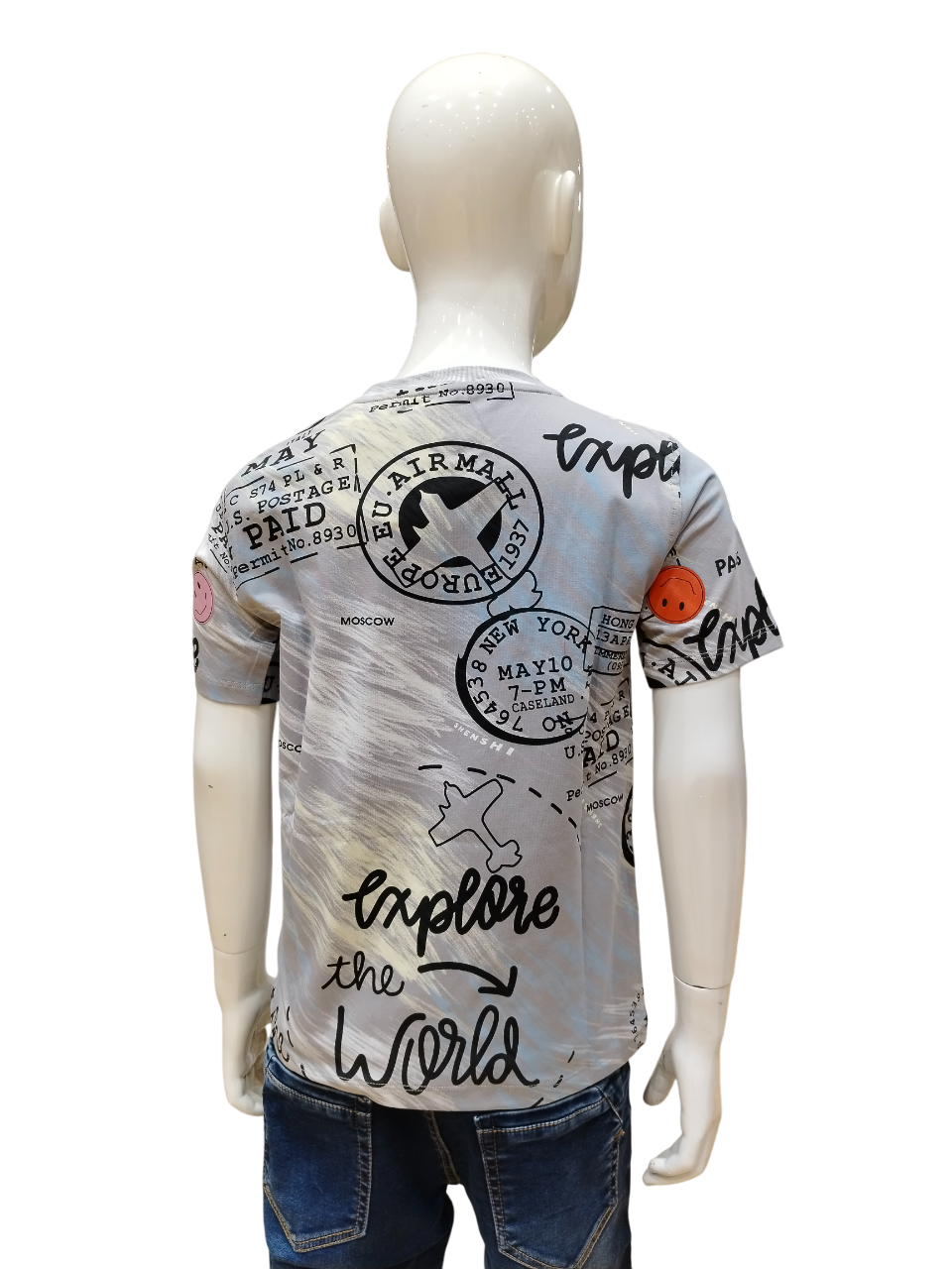 Boys Grey Half Sleeve Printed Fancy T-Shirt