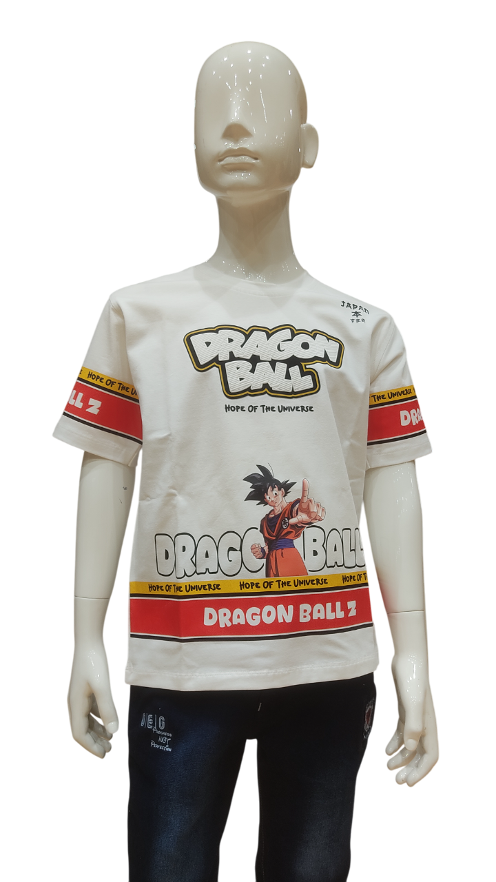 Boys White Half Sleeve Round Neck Fancy T-Shirt