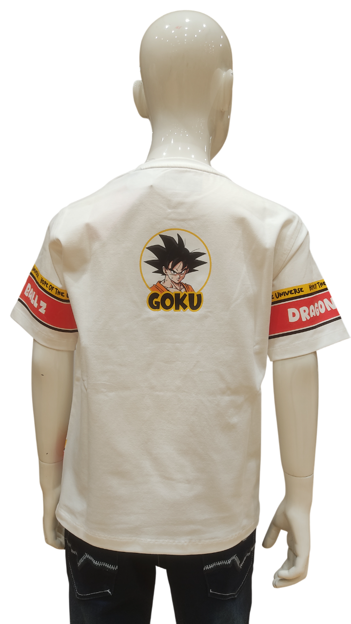 Boys White Half Sleeve Round Neck Fancy T-Shirt