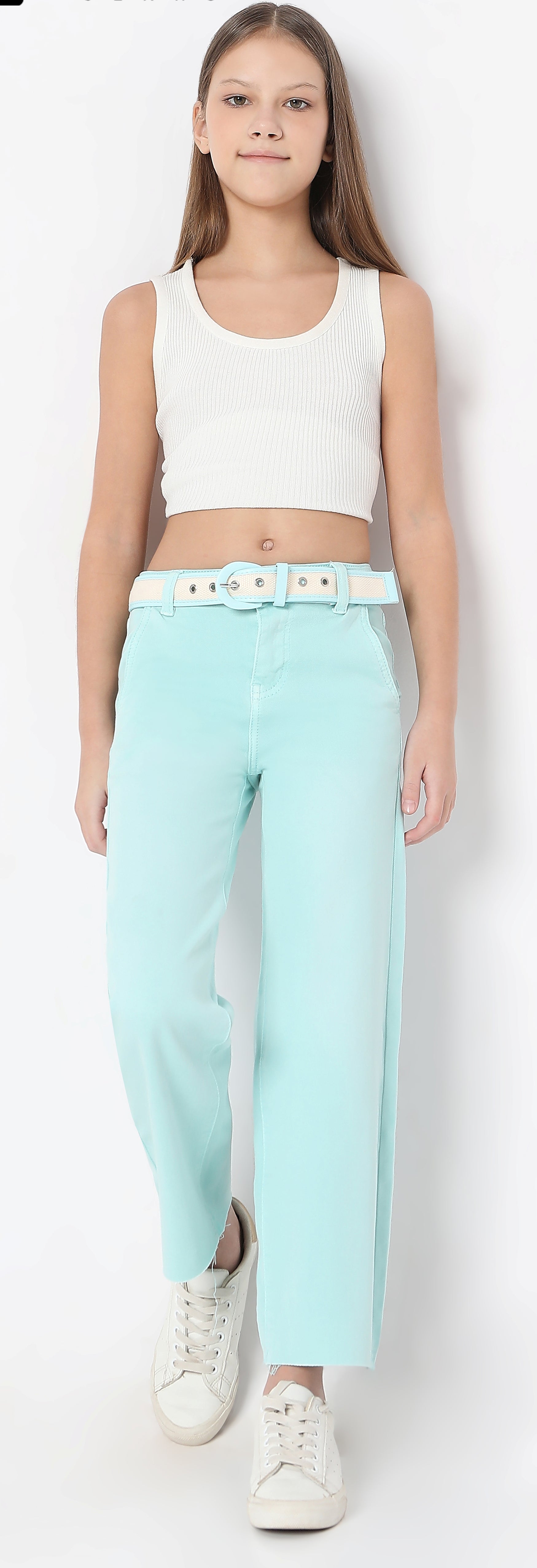 Girls Pale Turquoise Fancy Denim Jeans