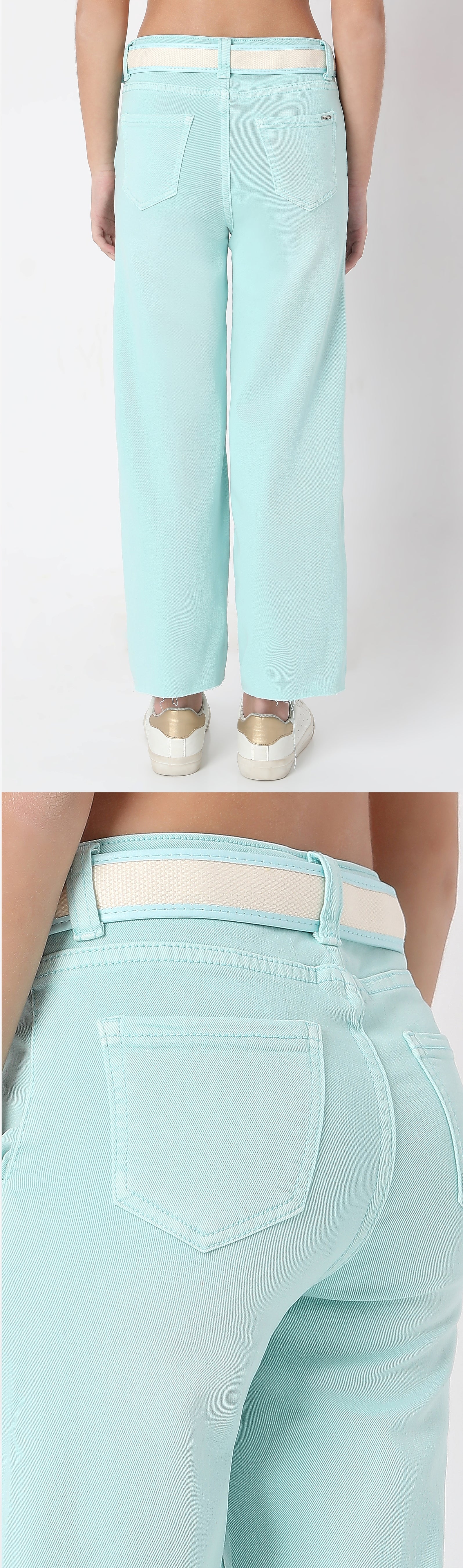 Girls Pale Turquoise Fancy Denim Jeans