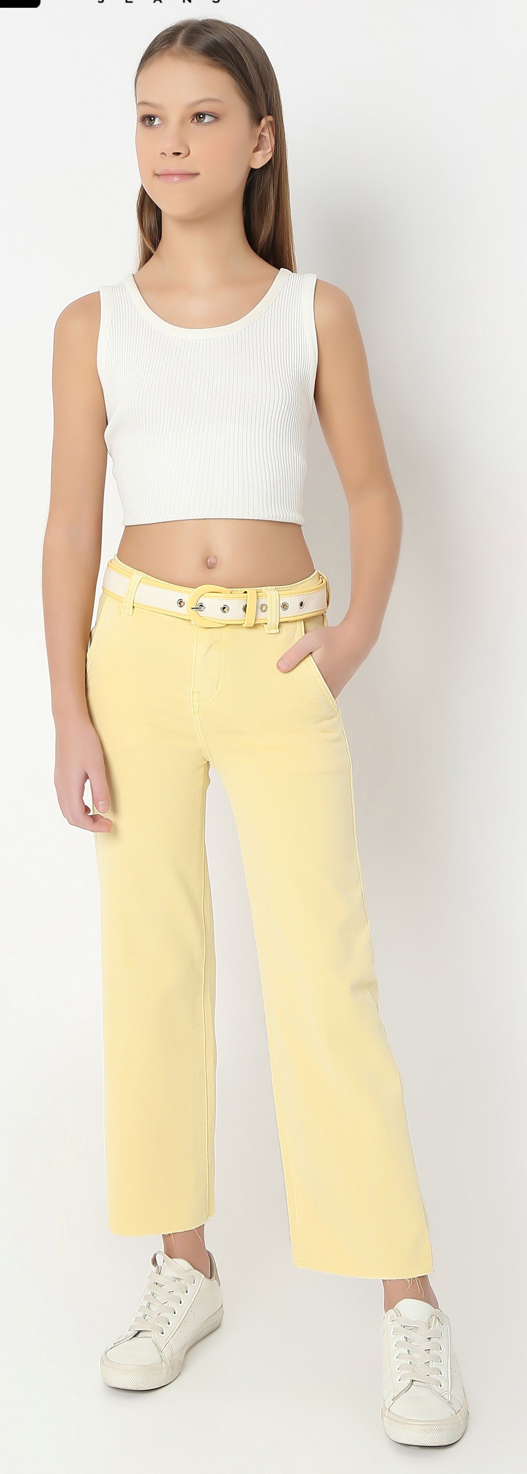 Girls Lemon Yellow Fancy Denim Jeans