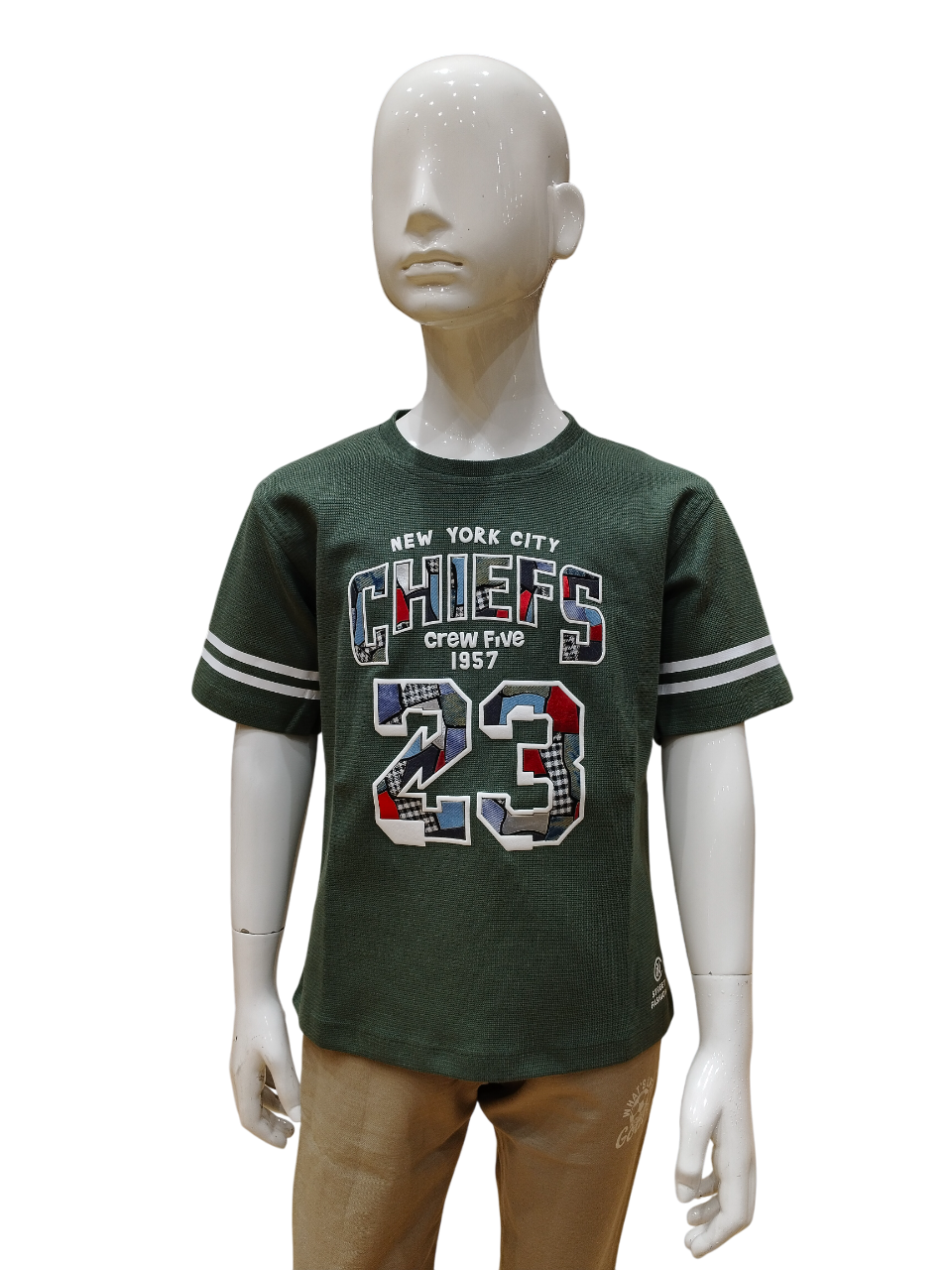 Boys Green Round Neck Half Sleeve Printed Over Size Fancy T-Shirt