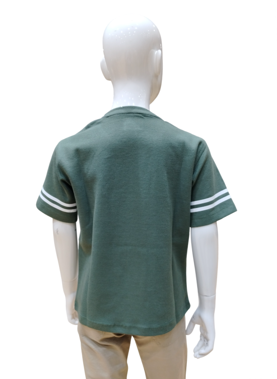 Boys Green Round Neck Half Sleeve Printed Over Size Fancy T-Shirt