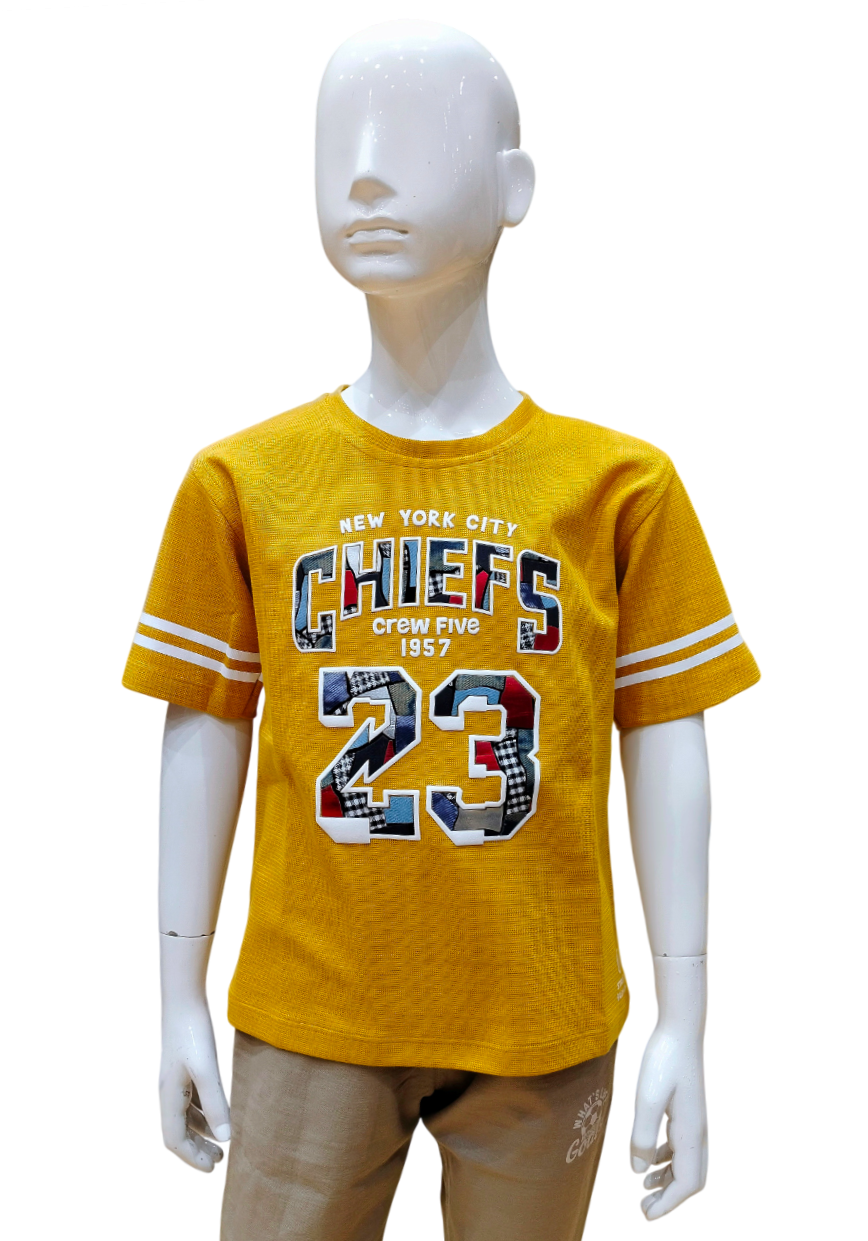 Boys Mustard Round Neck Half Sleeve Printed Over Size Fancy T-Shirt