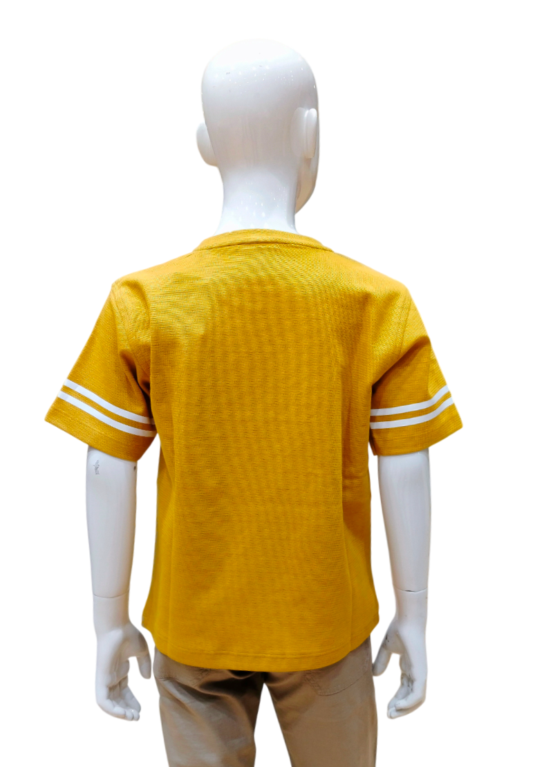 Boys Mustard Round Neck Half Sleeve Printed Over Size Fancy T-Shirt