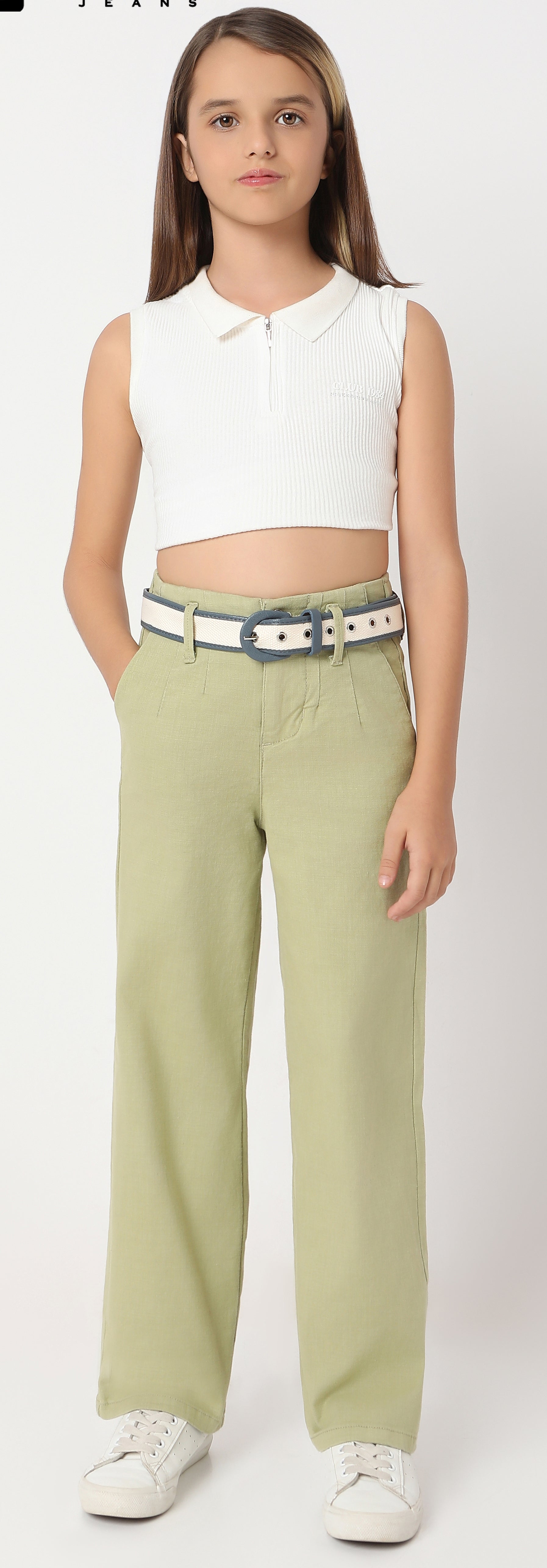 Girls Pista Green Fancy Cotton Pant