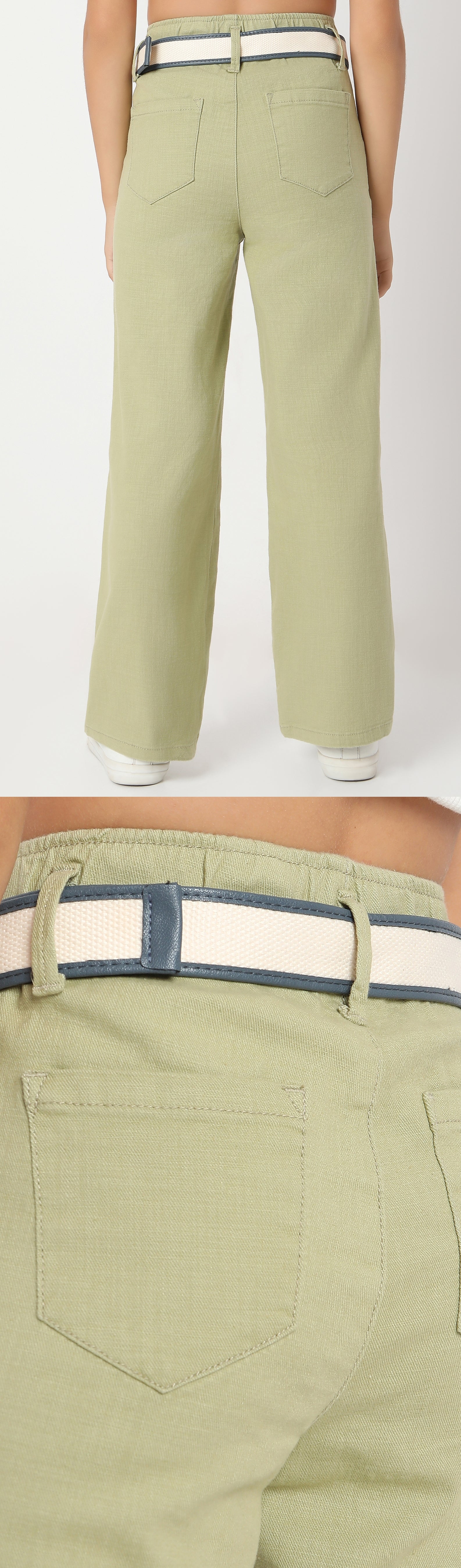 Girls Pista Green Fancy Cotton Pant