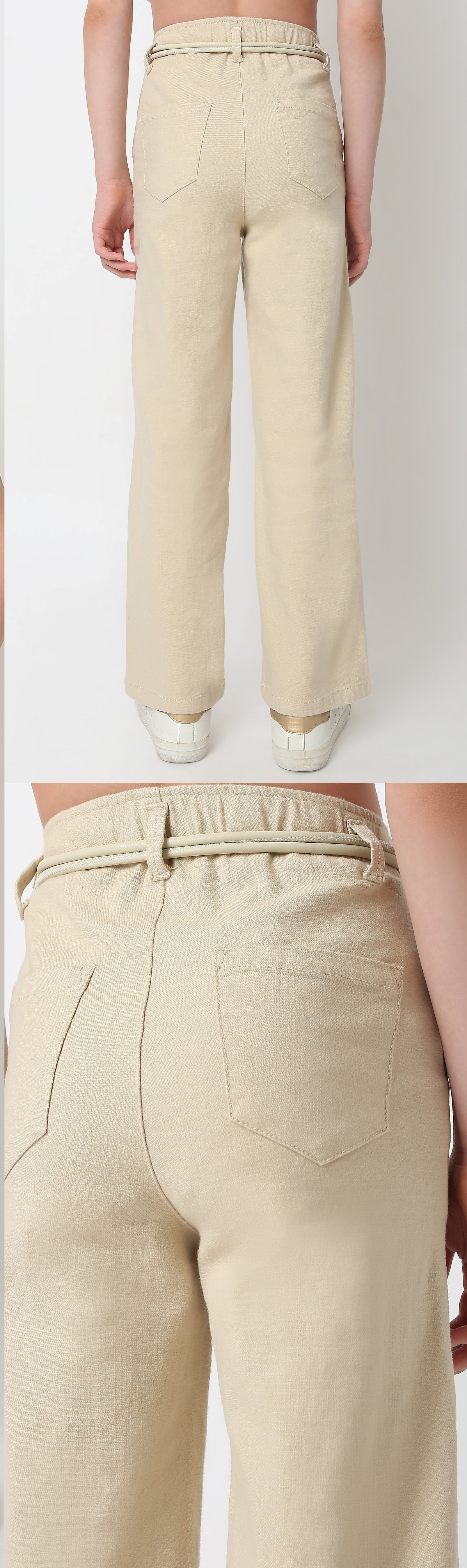 Girls Cream Fancy Cotton Pant