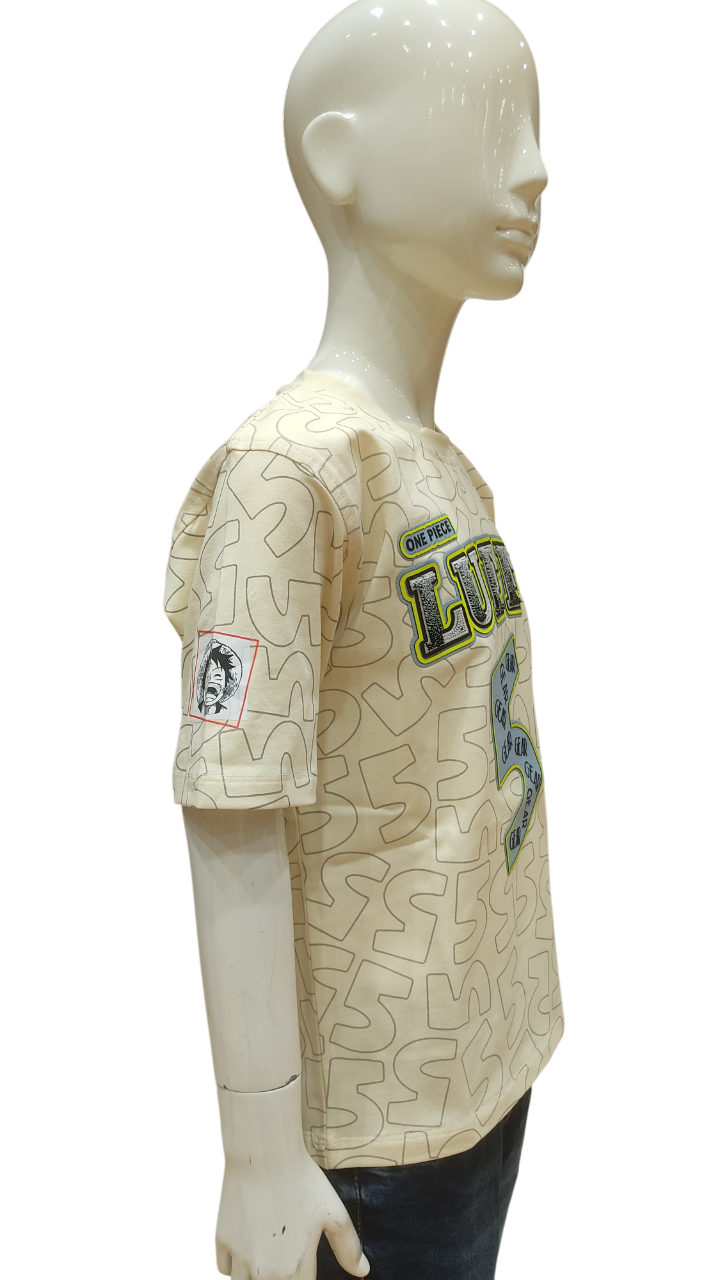 Boys Butter Half Sleeve Printed Fancy T-Shirt