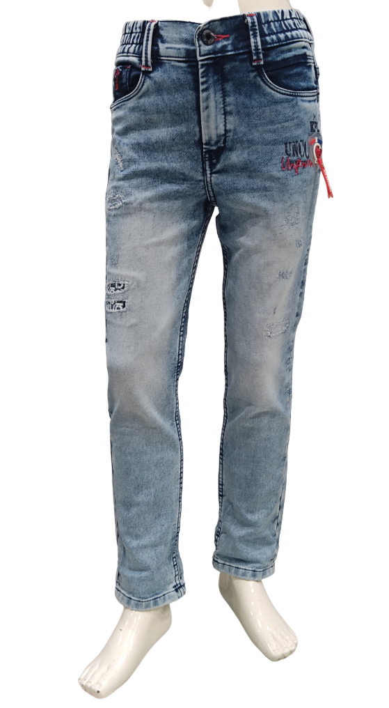 Boys Light Blue Regular Fit Stretchable Elastic Waist Denim Jeans