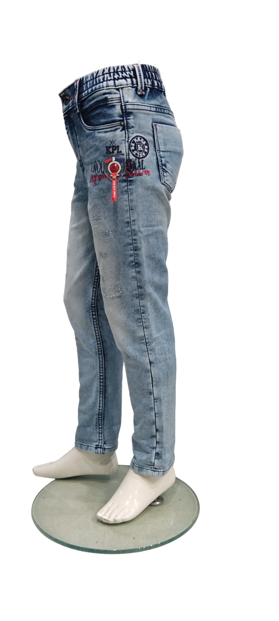 Boys Light Blue Regular Fit Stretchable Elastic Waist Denim Jeans